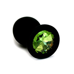 Анальная пробка Kanikule™ черный силикон с зеленым стразом, 8х3,3см/42г