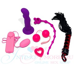 Комплект секс-игрушек (вибратор, шарики, яйцо, цепочка, плетка, кольцо)