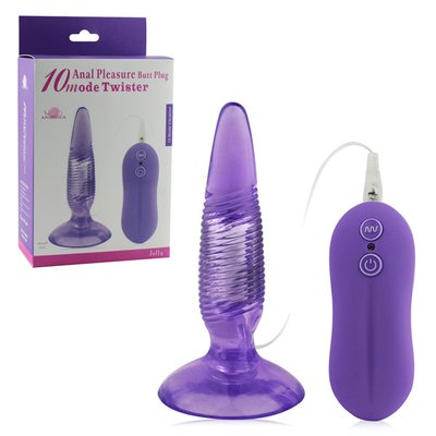 Анальная пробка Twister на присоске фиолетовая, 10 режимов, 11,5х2,3см