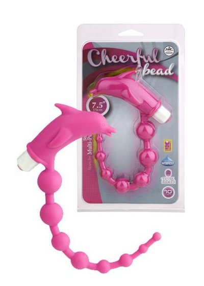 Клиторальный вибратор Cheerful bead с анальной цепочкой, 10 реж, розовый силикон, 26,5см