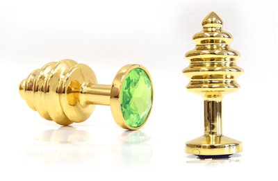 Анальная пробка Notabu BDSM Small Gold, светло-зеленый кристалл, 7,5х3см/136г