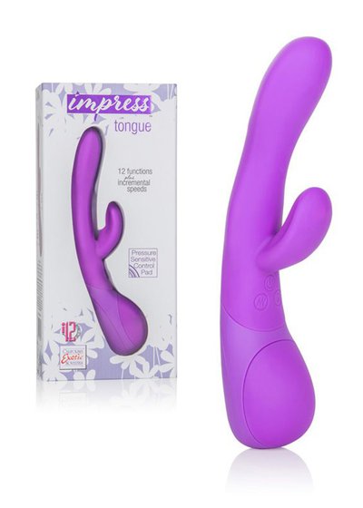 Умный вибратор Impress™ Tongue (i™12 реж/2 мотора, усилитель оргазма), фиолетовый силикон, 21х3,8см