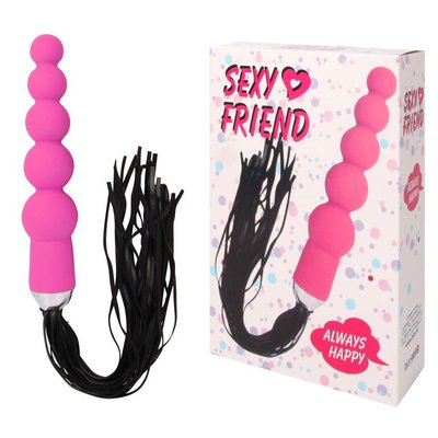 Мягкая плетка Sexy Friend с гибкой анальной елочкой, черно-розовая, 18х2,4-4см/50см
