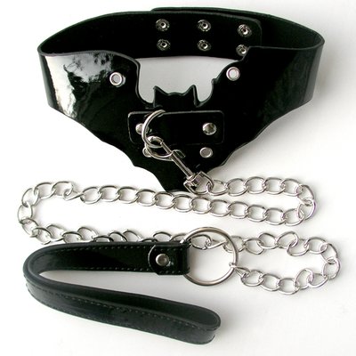 Ошейник Notabu BDSM с цепью-поводком, иск/лак, черный
