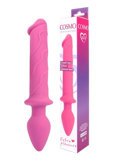 Стимулятор Cosmo Extra, фаллос с анальной пробкой, розовый силикон, 23х3,3-5см