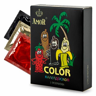 Презервативы Amor® Color (ребрист, черный, красный) в смазке, 53мм, 1уп/3шт