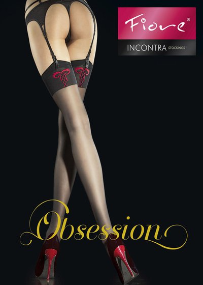 Тонкие чулки под пояс Incontra Fiore® Obsession, черные 20 den, 2/S(42-44р.)