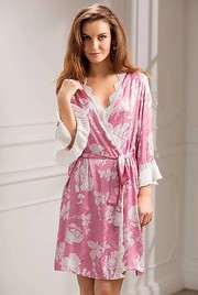 Халат Mia-Amore Paris с кружевом и рюшей плиссе, розовый, 65% шелк натуральный, XS(40-42р)