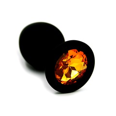 Анальная пробка Kanikule™ черный силикон с желтым стразом, 8х3,3см/42г