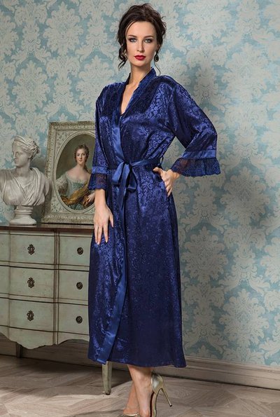 Длинный жаккардовый халат Mia-Amore Angelina de lux, синий, XS(40-42р)