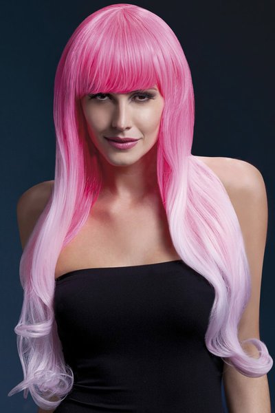Парик Fever Emily 2-tone pink, long soft curl with fringe (temp до 120°C), розовый, 71см