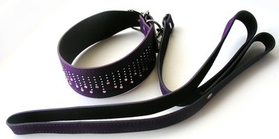 Велюровый ошейник Notabu BDSM со стразами (+поводок), фиолетовый