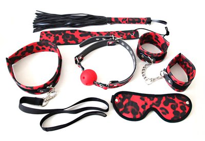 Набор BDSM Mistress Bondage Kit, 6 предметов, красный леопард