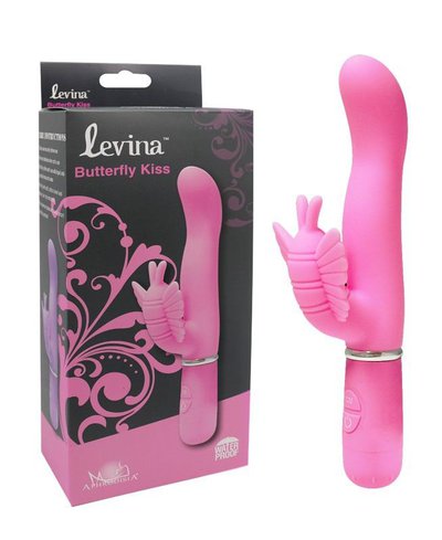Розовый G-вибратор Levina™ Butterfly Kiss, 30 реж, 2 мот, силикон, 21х2,8см