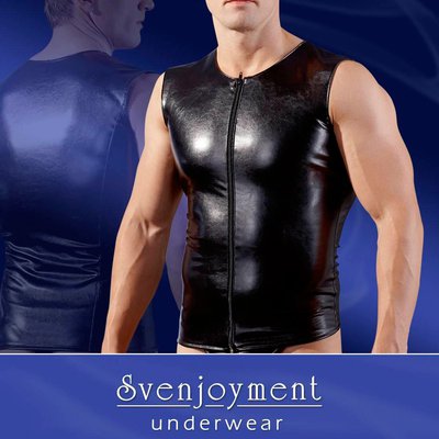 Мужской жилет из экокожи Svenjoyment Dark Shirt на молнии, черный, M(48-50р)