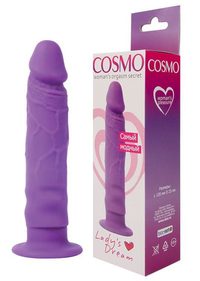 Гибкий фаллос Cosmo на присоске, фиолетовый силикон, 14х2,5см