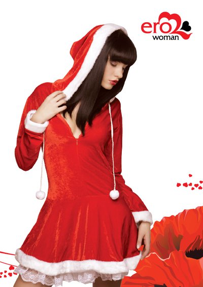 Эротичный костюм "Снегурочка", платье с капюшоном, S(42-44р.)