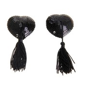 Пэстисы сердца из пайеток с кисточками, черные, 5см.