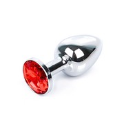 Анальная пробка Notabu BDSM, металл, красный страз, 140гр/7х2,8см