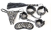 Леопардовый набор БДСМ аксессуаров "Mistress bondage kit" с блестками, серебристый