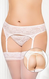 Пояс для чулок и стринги кружевные, белые, XXL(50-52р.)