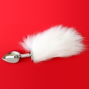 Большая серебристая анальная пробка с хвостиком Notabu BDSM (нат. мех), 9,7х4см/310гр.