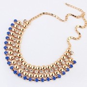 Легкое золотистое колье с кристаллами Swarovski, синие вставки, 42х2,8см.