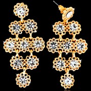 Серьги-гвоздики под золото "Цветочки" с кристаллами Swarovski, 5,7х2,6см.