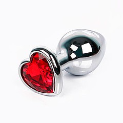 Анальная пробка с сердцем, красный страз, металл, 8х3см/155г