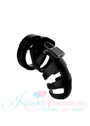 Мужской пояс верности Man Cage №02, черный поликарбонат, 3,5"/9см