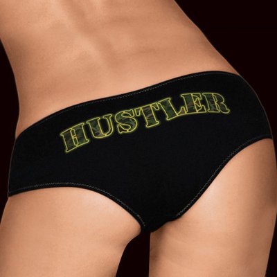 Черные трусики с блестящей надписью Hustler цвета хаки, хлопок M (44-46р)