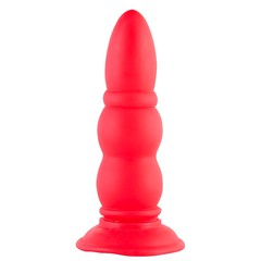 Рельефная анальная втулка Black&Red, красный силикон, 16,5х4,5см