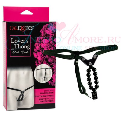 Стимулирующие трусики с бусинами Lover's Thong® With Stroker Beads™, черные, безразмерные