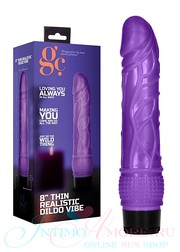 Мягкий и гибкий вибратор 8' Thin realistic dildo с венками, фиолетовый, 20,8х3,5-4,3см