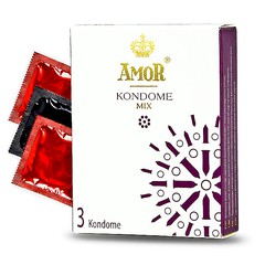 Презервативы Amor® Kondome Mix (ребристые и красный) в смазке, 52-54мм, 1уп/3шт