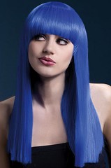 Парик Fever Alexia neon-blue, long blunt cut with fringe (temp до 120°C), неоново-синий, 48см