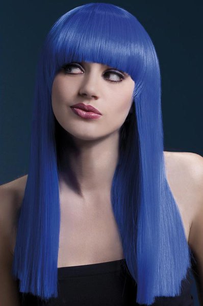 Парик Fever Alexia neon-blue, long blunt cut with fringe (temp до 120°C), неоново-синий, 48см