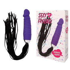 Мягкая плетка Sexy Friend с гибким фаллосом, черно-фиолетовая, 14х3см/45,5см
