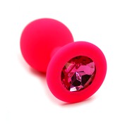 Анальная пробка Kanikule™ розовый силикон с малиновым стразом, 8х3,3см/42г