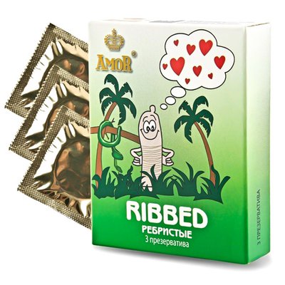 Презервативы Amor® Ribbed ребристые в смазке, 52мм, 1уп/3шт, годен до 10.24г