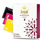 Презервативы Amor® Kondome Fruit в смазке (розовый, черный, желтый) 53мм, 1уп/3шт, годен до 07.23г