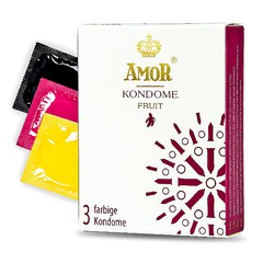 Презервативы Amor® Kondome Fruit в смазке (розовый, черный, желтый) 53мм, 1уп/3шт
