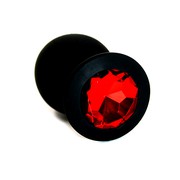 Анальная пробка Kanikule™ черный силикон с красным стразом, 8х3,3см/42г