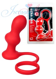 Массажер простаты с кольцом Black&Red, красный силикон, 10,3х3,7см