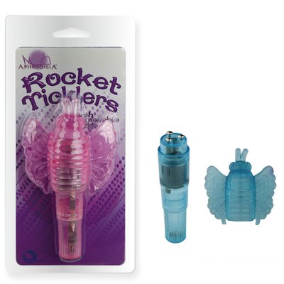 Вибро-массажер Rocket Ticklers с насадкой, голубой, 9,7х2,4см