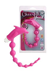 Клиторальный вибратор Cheerful bead с анальной цепочкой, 10 реж, розовый силикон, 26,5см
