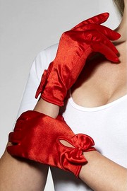 Атласные красные перчатки bow gloes с бантиком, OS(42-46р)