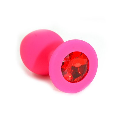 Анальная пробка Kanikule™ розовый силикон с красным стразом, 8х3,3см/42г