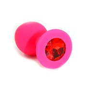 Анальная пробка Kanikule™ розовый силикон с красным стразом, 8х3,3см/42г