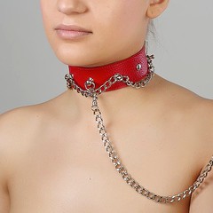 Красный ошейник с металлической цепочкой Sitabella® BDSM